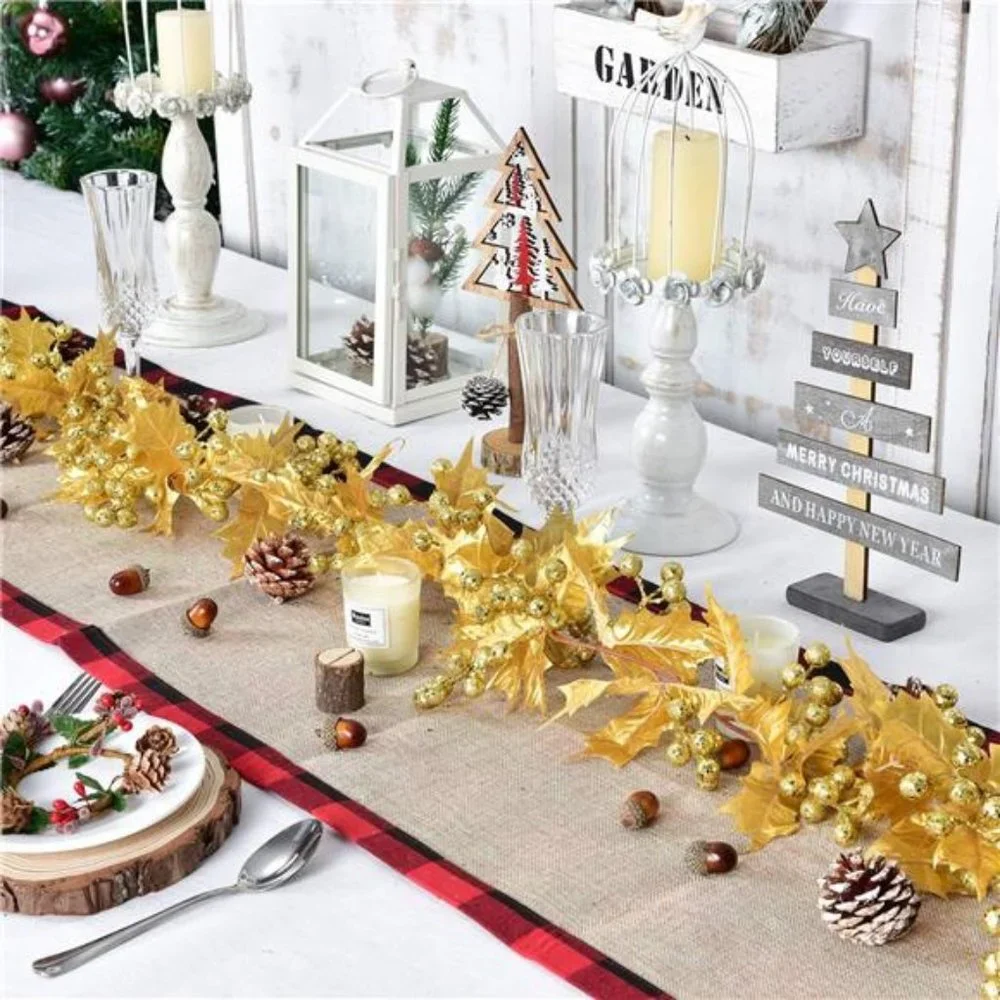 6FT Gold Berry Christmas Garland, Flexible Artificial for Indoor Outdoor Home